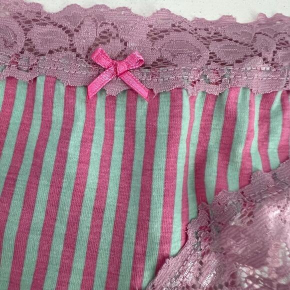 International Intimates Grey Pink Stripe Lace Trim Pantie Womens Size Small - Picture 2 of 5